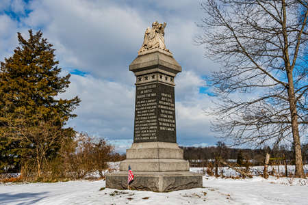 Monument to the 1st New Jersey Volunteer Cavalry Regiment in Winter, East Cavalry Field, Gettysburg National Military Park, Pennsylvania, USAのeditorial素材