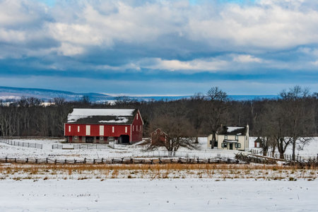 Winter At The Spangler Farm, Gettysburg National Military Park, Pennsylvania, USAのeditorial素材