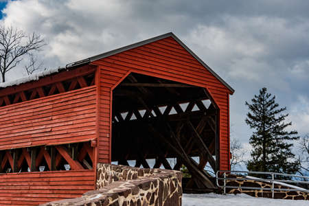 Winter at Sachs Covered Bridge, Adams County, Pennsylvania, USAのeditorial素材
