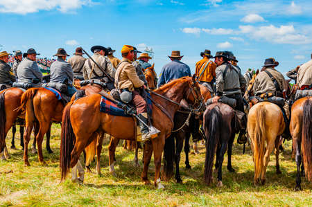 Confederate Soldiers on Horseback, Gettysburg 150th Reenactment, July 2013のeditorial素材