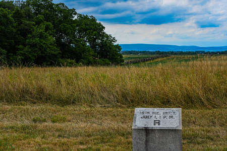 Right Flank Marker, 18th Maine Infantry, Gettysburg National Military Park, Pennsylvania USAのeditorial素材