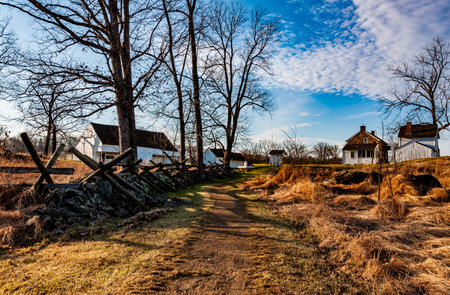 Civil War Era Farm at Sunset, Gettysburg National Military Park, Pennsylvania USAのeditorial素材