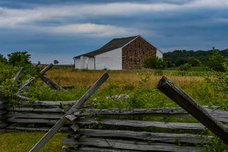 The McPherson Barn Under a Stormy Sky, Gettysburg National Military Park, Pennsylvania USAのeditorial素材