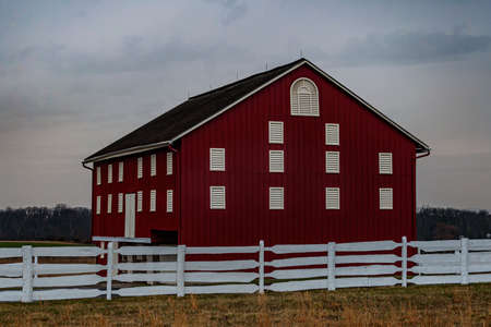 Photo of The Sherfy Barn on a Cold and Rainy March Day, Gettysburg National Military Park, Pennsylvania USAのeditorial素材