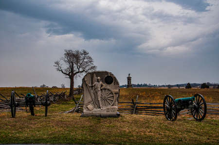 Photo of The 15th New York Independent Battery Monument on a Cold and Rainy March Day, Gettysburg National Military Park, Pennsylvania USAのeditorial素材