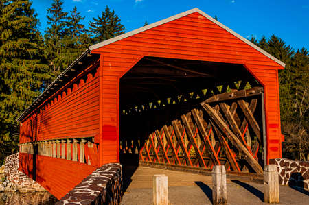 Photo of Sachs Covered Bridge on a Sunny Autumn Day, Gettysburg, Pennsylvania USAのeditorial素材