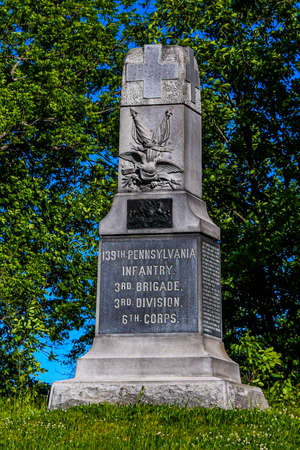 Photo of the 139th Pennsylvania Infantry Monument Near the John Weickert farm, Gettysburg National Military Park, Pennsylvania USAのeditorial素材