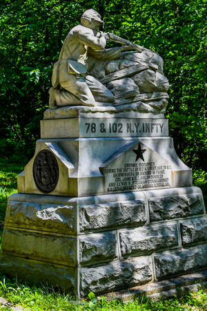 Photo of The 78th and 102nd New York Infantry Monument, Culps Hill, Gettysburg National Military Park, Pennsylvania USAのeditorial素材