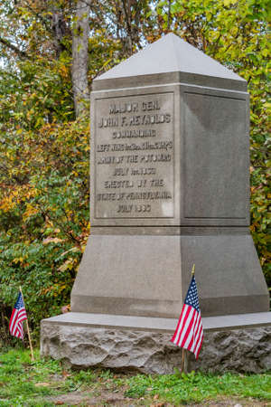 Monument to Major General John Reynolds, Gettysburg National Military Park, Pennsylvania, USAのeditorial素材