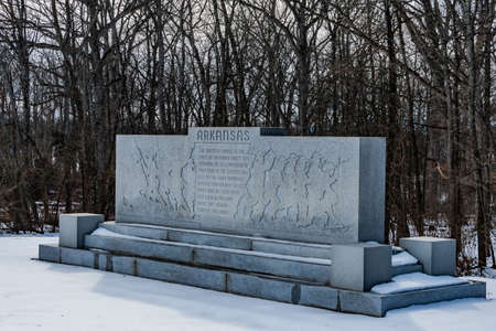 Monument to the State of Arkansas in Winter, Gettysburg National Military Park, Pennsylvania, USAのeditorial素材