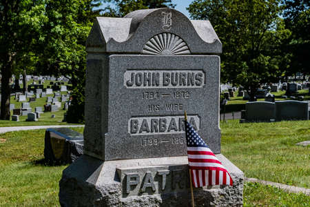 Grave of John Burns, Evergreen Cemetery, Gettysburg, Pennsylvania, USAのeditorial素材