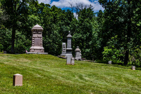 Monuments On Culps Hill, Gettysburg National Military Park, Pennsylvania, USAのeditorial素材