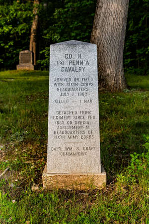 Monument to Company H, 1st PA Cavalry, Gettysburg National Military Park, Pennsylvania, USAのeditorial素材