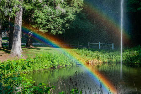 Rainbow Over Pond, Letchworth State Park, New York, USAの写真素材