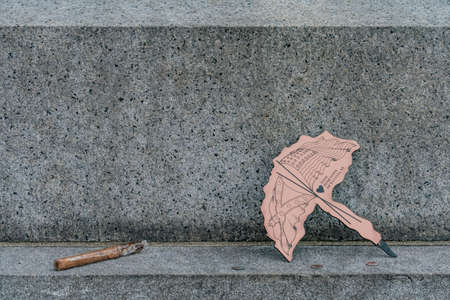 Closeup 2 of Base of 121st NY Infantry Monument, Little Round Top, Gettysburg Battlefield, Pennsylvania, USAの写真素材