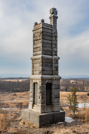 Monument to the 91st Pennsylvania Infantry Regiment, Little Round Top, Gettysburg, Pennsylvania, USAのeditorial素材