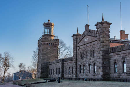 A Winter Evening at the Twin Lights, Highlands, New Jersey, USAのeditorial素材
