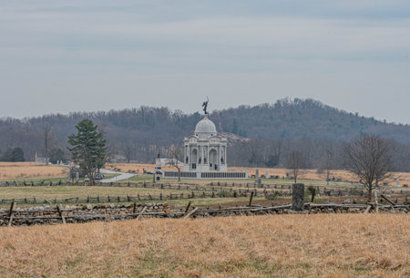 The Gettysburg Battlefield on a Rainy Spring Day, Pennsylvania, USAのeditorial素材