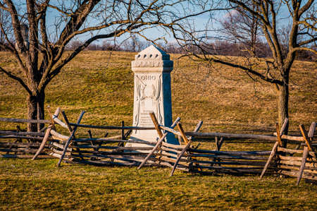 Monument to the 8th Ohio Regiment, Bloody Lane, Antietam Battlefield, MD, Sharpsburg, Marylandの写真素材