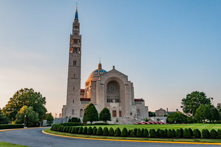 The Basilica at Dusk, Catholic University, Washington, DC USA, Washington, District of Columbiaの写真素材