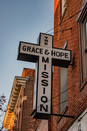 Storefront Mission, York City Pennsylvania USA, York, Pennsylvaniaの写真素材