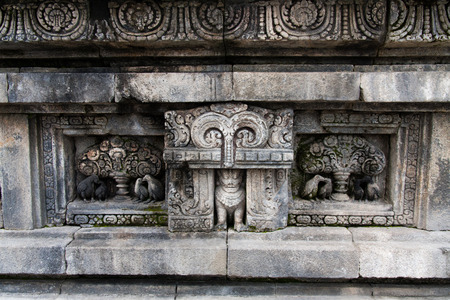 Fragment of wall carvings, Prambanan Temple, Yogyakarta, Indonesiaの写真素材
