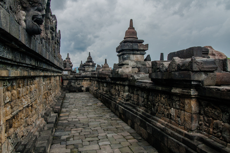 The upper terrace of Borubudur Temple, Yogyakarta, Indonesiaの写真素材