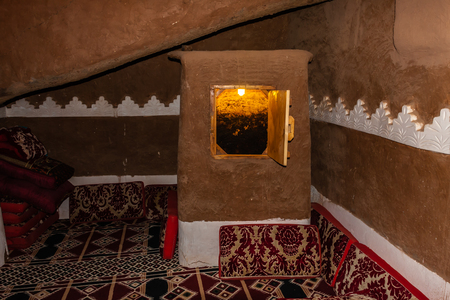 A traditional date storage in an Arab mud house, Riiyadh Province, Saudi Arabiaの写真素材