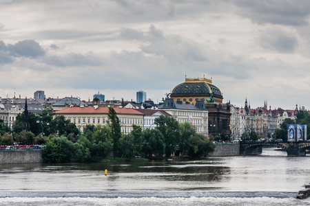 A cityscape of Prague with the National Theatre and Legions'Bridge, Czech Republicのeditorial素材
