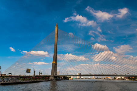 The Rama VIII Bridge on the Chao Phraya River, Bangkokの写真素材