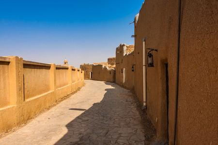 Partially restored traditional mudbrick houses near the Munikh Castle Archeological Site, Al Majmaah, Saudi Arabiaの写真素材