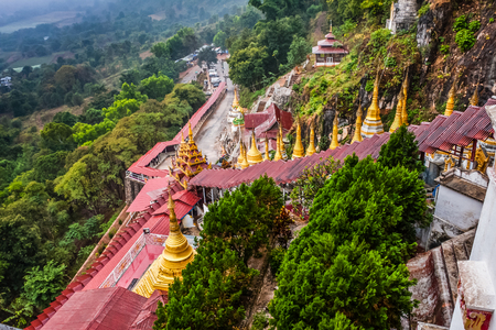 A view from the Pindaya Caves on the surroundings, Shan State, Myanmarの写真素材