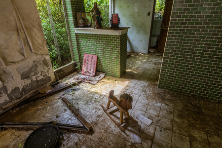 The interior of the abandoned house in Ma Wan village, Hong Kongのeditorial素材