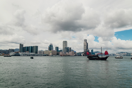 The Victoria Harbor and Tsim Sha Tsui on a cloudy day, Hong Kongのeditorial素材