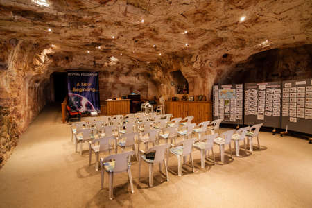 The interior of the The Revival Fellowship gospel underground church, Coober Pedy, Australiaのeditorial素材
