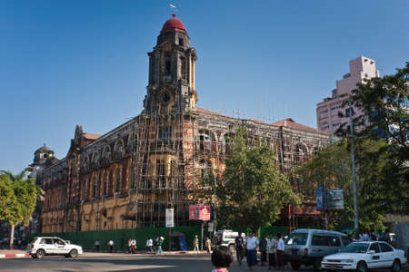 Current head office of the Ayeyarwady Bank during renovation in 2011, Yangonのeditorial素材
