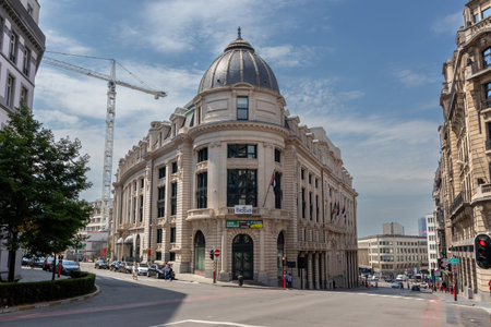 Brussels, Belgium - July 13, 2018: Historical architecture at the intersection of rue des Colonies and rue de la Chancellerieのeditorial素材