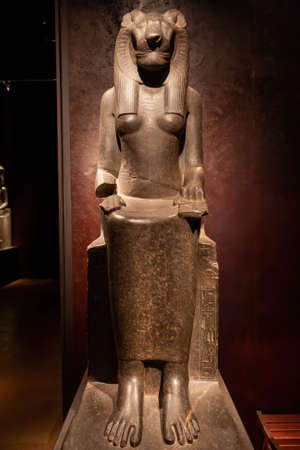 Turin, Italy - August 26, 2009: A statue of Maahes, an ancient Egyptian lion-headed god of war, in the Egyptian Museumのeditorial素材