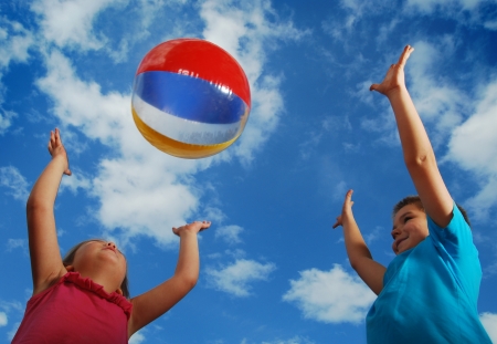 beach ball play at summertimeの写真素材