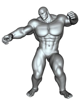 3D rendered image of big bodybuilder on white bacground isolatedの写真素材
