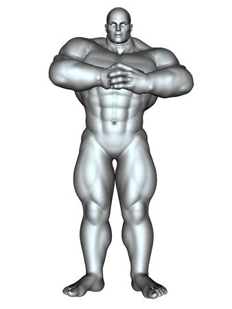 3D rendered image of big bodybuilder on white bacground isolatedの写真素材