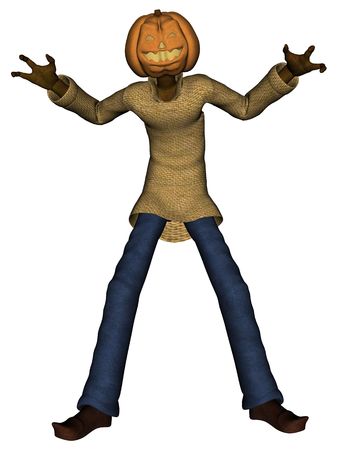 3D rendered Halloween man with pumpkin head isolated on white backgroundの写真素材