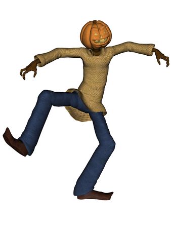 3D rendered Halloween man with pumpkin head isolated on white backgroundの写真素材