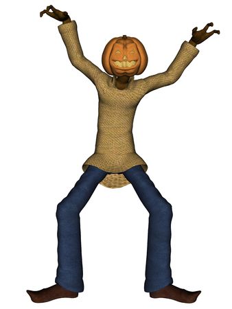 3D rendered Halloween man with pumpkin head isolated on white backgroundの写真素材