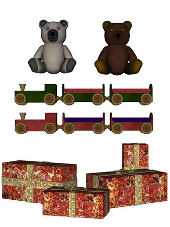 3D rendered christmas toys on white backgroun isolatedの写真素材
