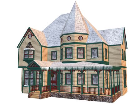 3D rendered victorian winter house isolated on white backgroundの写真素材