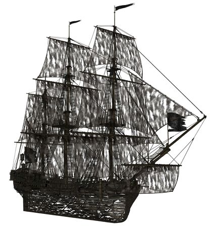 3D redered ghost sailboat rendered on white background isolatedの写真素材