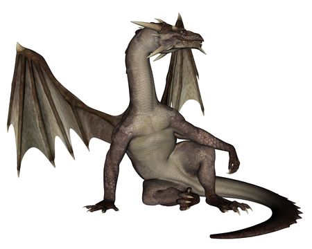 3D rendered flying dragon isolated on white backgroundの写真素材