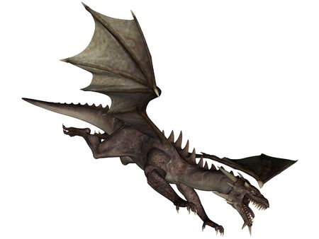 3D rendered flying dragon isolated on white backgroundの写真素材