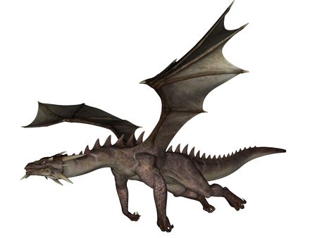 3D rendered flying dragon isolated on white backgroundの写真素材